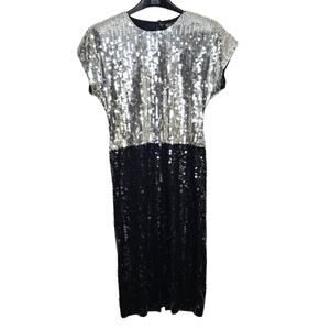 Vintage Della Roufogali Dress Cocktail Party Size 6 Square Sequin Silver Black